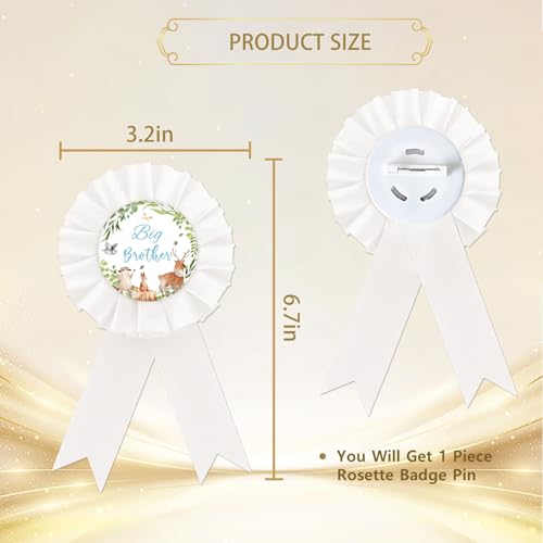 Image of Safari Jungle Big Brother Tinplate Badge Pin, Woodland Jungle Animal Brother To Be Button Pin, White Rosette Big Brother Award Ribbon Pin for Gender Reveal, Gifts for Baby Shower Party Celebration