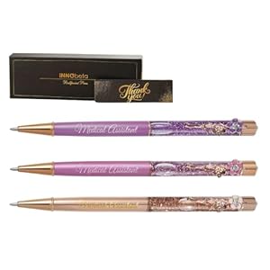InnoBeta Medical Assistant Gifts for Wowen, Floral Glitter Ballpoint Pen Set of 3, Gift Ideas on Birthday, Christmas