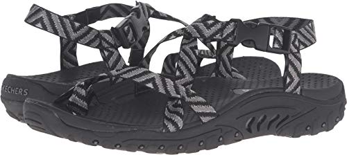 Skechers Modern Comfort Sandals Women's Reggae-Haystack Toe Ring Sandal,Black/Grey,7 M US