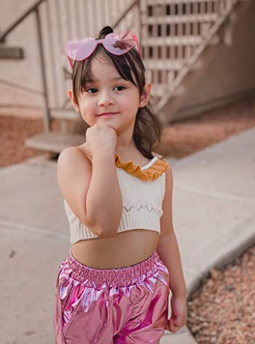 Girls Hot Pink Pants Metallic Shorts Rave Dance Shorts Shiny Metallic Shorts 6 7 #TOP7