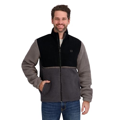 Billabong Mens Full Zip Mock Neck Sherpa Jacket, Black, S at