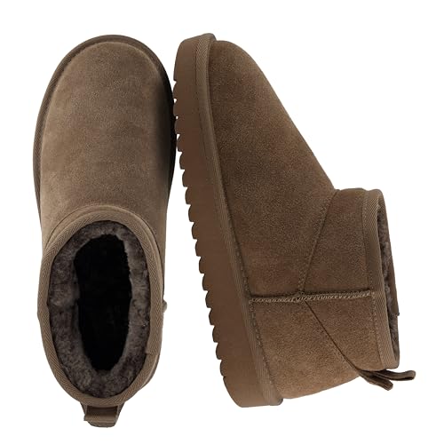 Image of CUSHIONAIRE Hip-3 Genuine Suede Leather Ankle Boots for Women - Pull On Cozy Faux Fur Boots Womens Shoes with Comfortable Memory Foam