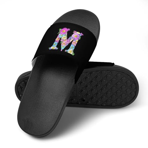 Flower Letter M Non Slip Slides Sandals for Women Men Quick Drying Shower Shoes for Bathroom Pool Beach4