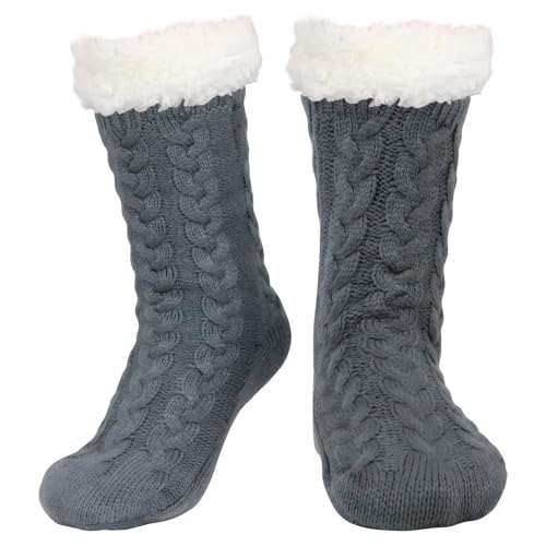 DRASEX Men‘s Fuzzy Slipper Socks Winter Cozy Fluffy Cabin Warm Soft Fleece Lining Thick Comfy Knit Non Slip Christmas Home Socks