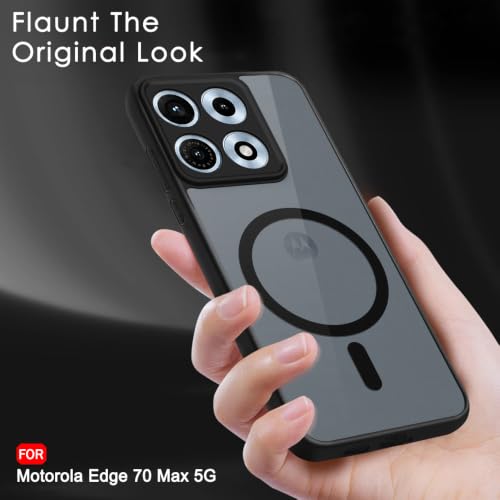 Image of TheGiftKart Hybrid Shockproof Back Cover Case for Motorola Moto Edge 70 Max 5G | Hard Back Cover Case for Motorola Edge 70 Max (PC & TPU, MagSafe Compatible, Translucent Smoke Matte Back, Black Sides)