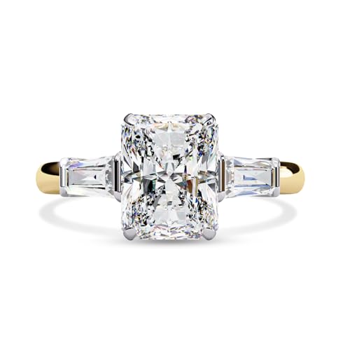 Three Stone Engagement Ring for Women, Center 8.5x6.5mm Radiant Cut Lab Created Moissanite Promise Ring in 10K / 14K Solid Gold or 925 Sterling Silver Jewelry Gift for Her2