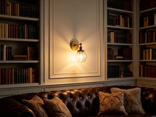 Image of Phansthy Vintage Wall Sconce with Switch, 180 Degree Adjustable Hardwired Bathroom Vanity Light, Industrial Wall Light with 5.9 inch Globe Glass Shade for Living Room Kitchen (Antique Gold, 1-Light)