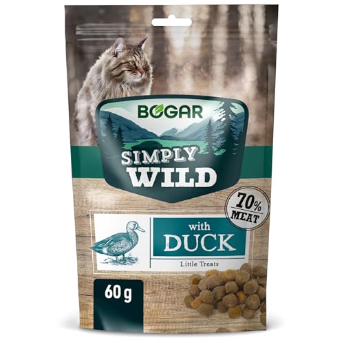 Bogar - Simply Wild - Snack gatti - Cibo per gatti - Integratore alla normale alimentazione - Snack al gusto anatra appetitosa - Mangiare per gatto sotto forma di bocconcini deliziosi - 60g