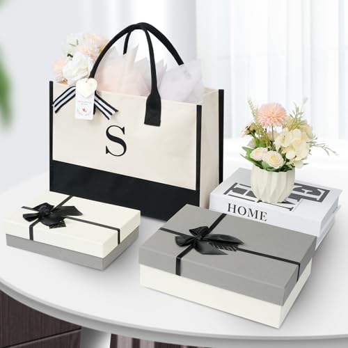 Image of BAGAIL Initial Tote Bag, Personalized Birthday Gifts for Women, Teacher, Friends, Mom, Wedding, Monogrammed Beach Bag