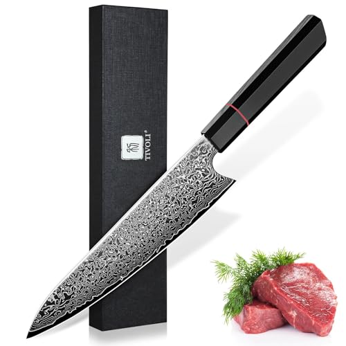 Image of TIVOLI Damascus Chef Knife 8 inch - Japanese Hand Forged Kitchen Knife | VG10 high-carbon steel, Japanese Artisanal Craftsmanship, G10 Carbon Fiber Handle, Gift Box, for Slicing, Dicing, Chopping