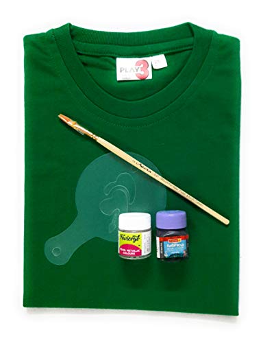 Image of T-Shirt with Fabric Paints, Paint Brush and Stencils Combo