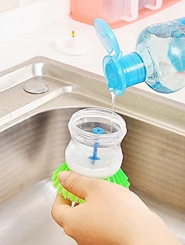 Image of Dish Scrub Brush with Soap Dispenser | Liquid Filling Kitchen Scrubber | Easy Press Cleaning Brush for Utensils | Sink & Home Use Pack of 4
