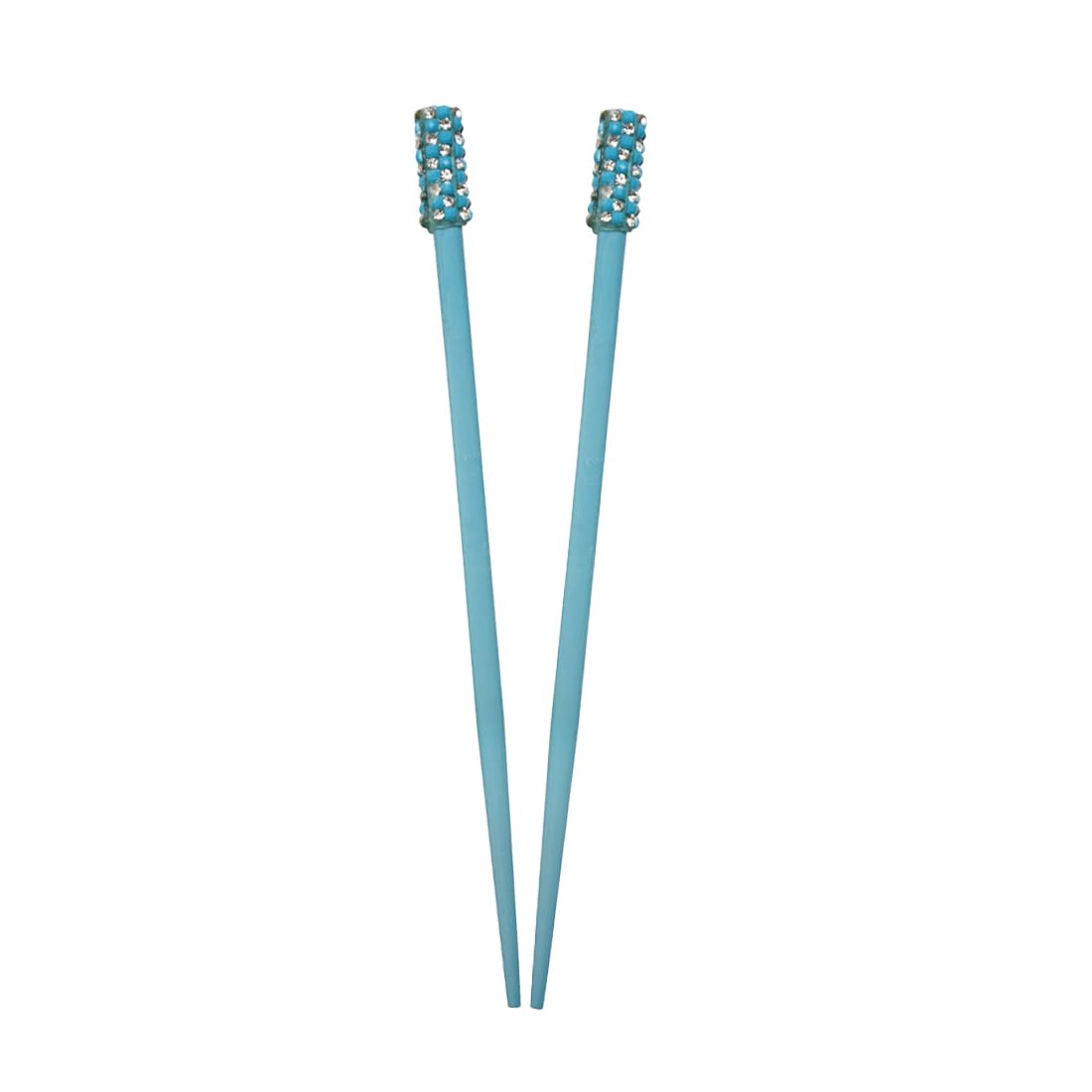 Set of 2 Hair Sticks Chopsticks with Colored Studded Tops (Blue)
