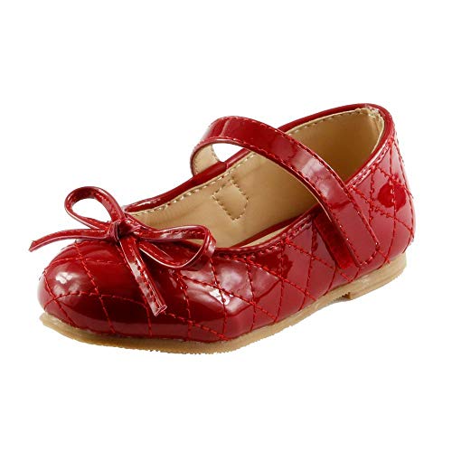 The Doll Maker Girl's Bow Top Glossy Strap Flat - FBA1511117-7 Red