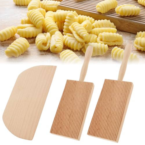 FALESOUL 2Pcs Wooden Gnocchi Board, Natural Beechwood Pasta Board for Perfect Homemade Pasta, Pasta Making Tools Roller for Home Restaurant Kitchen Noodle Pasta Cutlery Gift