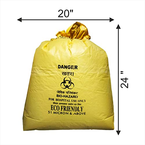 Image of HEAN Bio Hazard Waste Disposal Bags, 20x24 inch, 75 Micron, Bio Medical Garbage Bags (Yellow - 10)