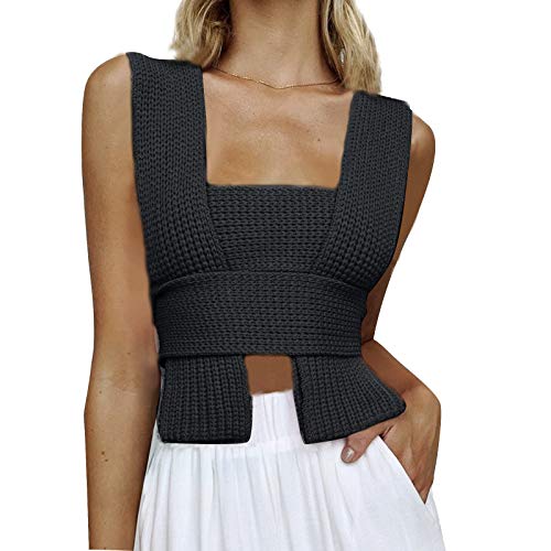 PlioRyo Women Knit Sweater Vest Irregular Solid Color Sweater DIY Sleeveless Crop Knitwear Tank Top Streetwear (Black, One Size) PlioRyo Women Knit Sweater Vest Irregular Solid Color Sweater DIY Sleeveless Crop Knitwear Tank Top Streetwear (Black, One Size)