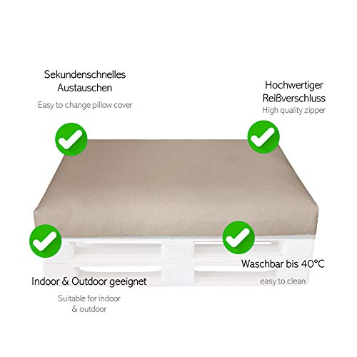 Housse De Coussin Pour Palette Européenne 120x40 Cm - Housse Rembourrée Grise - Lavable, Imperméable - Intérieur/extérieur