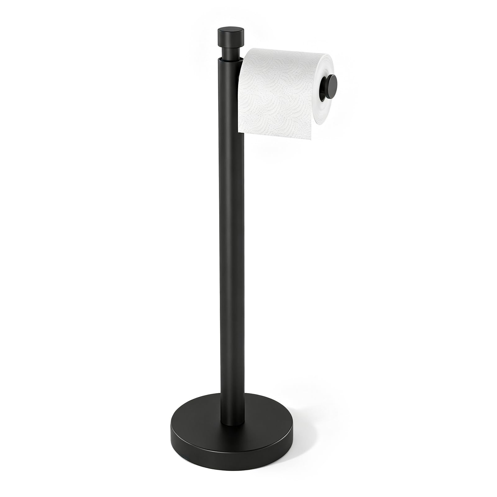YUMORE Porta Carta Igienica da Terra Portarotolo Autoportante Inox Nero | Portarotolo da Terra con Base Appesantita Porta Rotoli in Acciaio Inossidabile Bagno Dispenser Carta Igienica, stile classico
