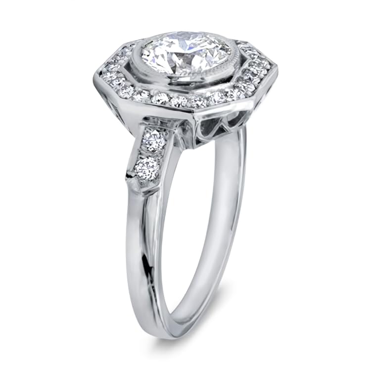 1.56 Carat(ctw) Round Cut Moissanite/Lab-Grown Diamond Wedding Engagement Ring for Women Custom Halo Bridal Ring in 925 Sterling Silver/10K/14K/18K Solid Gold（D Color, VVS Clarity）3