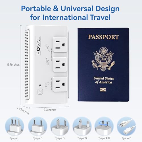220V to 110V Travel Voltage Converter, FOVAL 2000W International Power Converter for Hair Dryer, Straightener/Curling Iron with 4-Port USB (1 USB C), Step Down Transformer for US/EU/UK/AU/Italy/India4