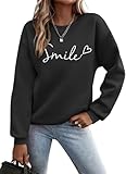 Photo Gallery yutila felpa da donna con stampa – maglione girocollo con motivo a cuore e stampa lettera – 70% cotone confortevole ed elegante, diversi motivi, nero sorriso, l Photo Gallery yutila felpa da donna con stampa – maglione girocollo con motivo a cuore e stampa lettera – 70% cotone confortevole ed elegante, diversi motivi, nero sorriso, l