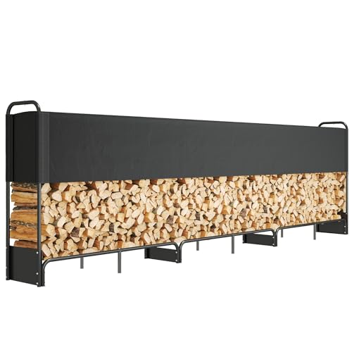 Outsunny Range bûches extérieur 389 x 38 x 118 cm, abri bois de chauffage avec couverture imperméable 600D Oxford charge 600 kg, porte-bûches pour cheminée idéal pour rangement bois extérieur noir