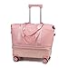 Expandable Foldable Travel Bag with Detachable Wheels & Telescopic Handle, Large Waterproof Rolling Duffel Tote for Women and Men (Pink)