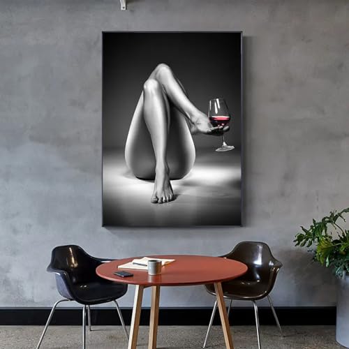 Peintures sur toile en verre de vin deco noir et blanc