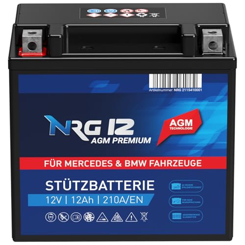 NRG PREMIUM Stützbatterie 12Ah 12V Backup Batterie A2115410001 und 61217586977 AGM Longlife Technologie Verschlossen Wartungsfrei