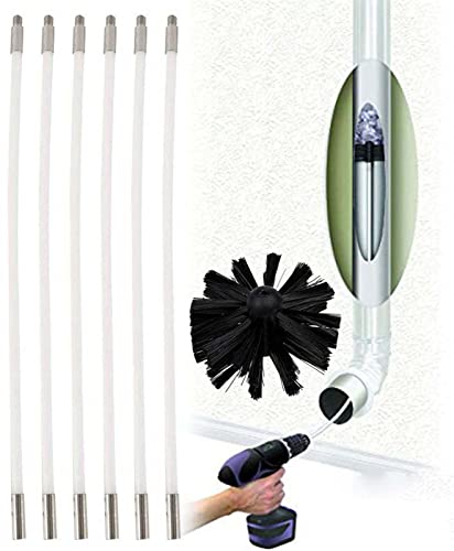 Chimney Sweep Kit - 15 Flexible Nylon Rods 1 Brush Head Drill Connector - Fireplace & Duct Vent Cleaning Set - 41cm Professional Chimney Cleaning Tools