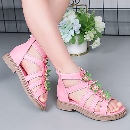 Adorable Girls High Top Sandals with Floral Embellishments and Convenient Back Zipper Perfect Kids Slides Sandals Girls (Pink, 26 Little Child)4