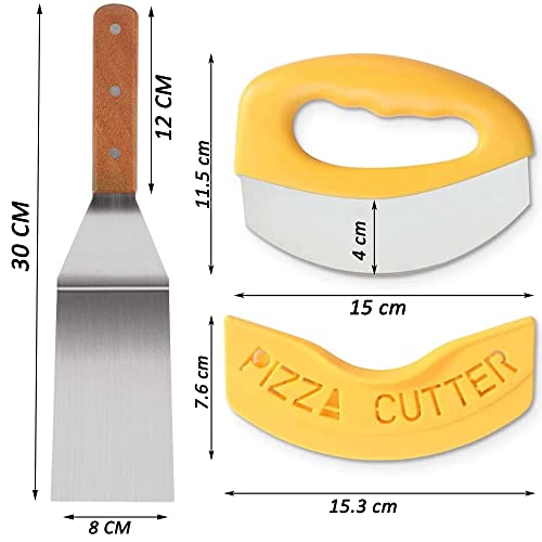 Image of P-Plus International Pizza Cutter and Serving Turner - Pizza Serving Turner - Pizza Cutter Tool - Pizza Spatula - Pizza Cutter Wheel (Set of 2)