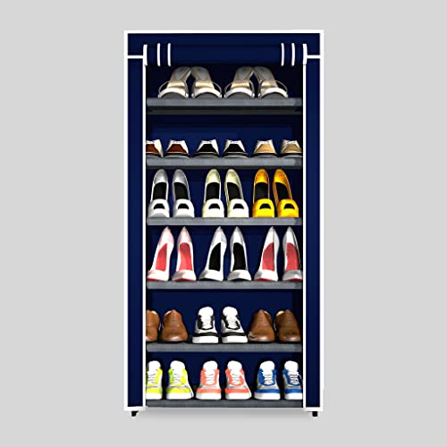 Image of YouCopia Shoe Rack for Home Non Woven Fabric - DIY Multipurpose Shoe Rack Organizer, 6-Layer Shoe Rack for Home -Shelf with Dustproof Door Entryway for Heels /Slippers /Boots (Navy, 6-Layer)