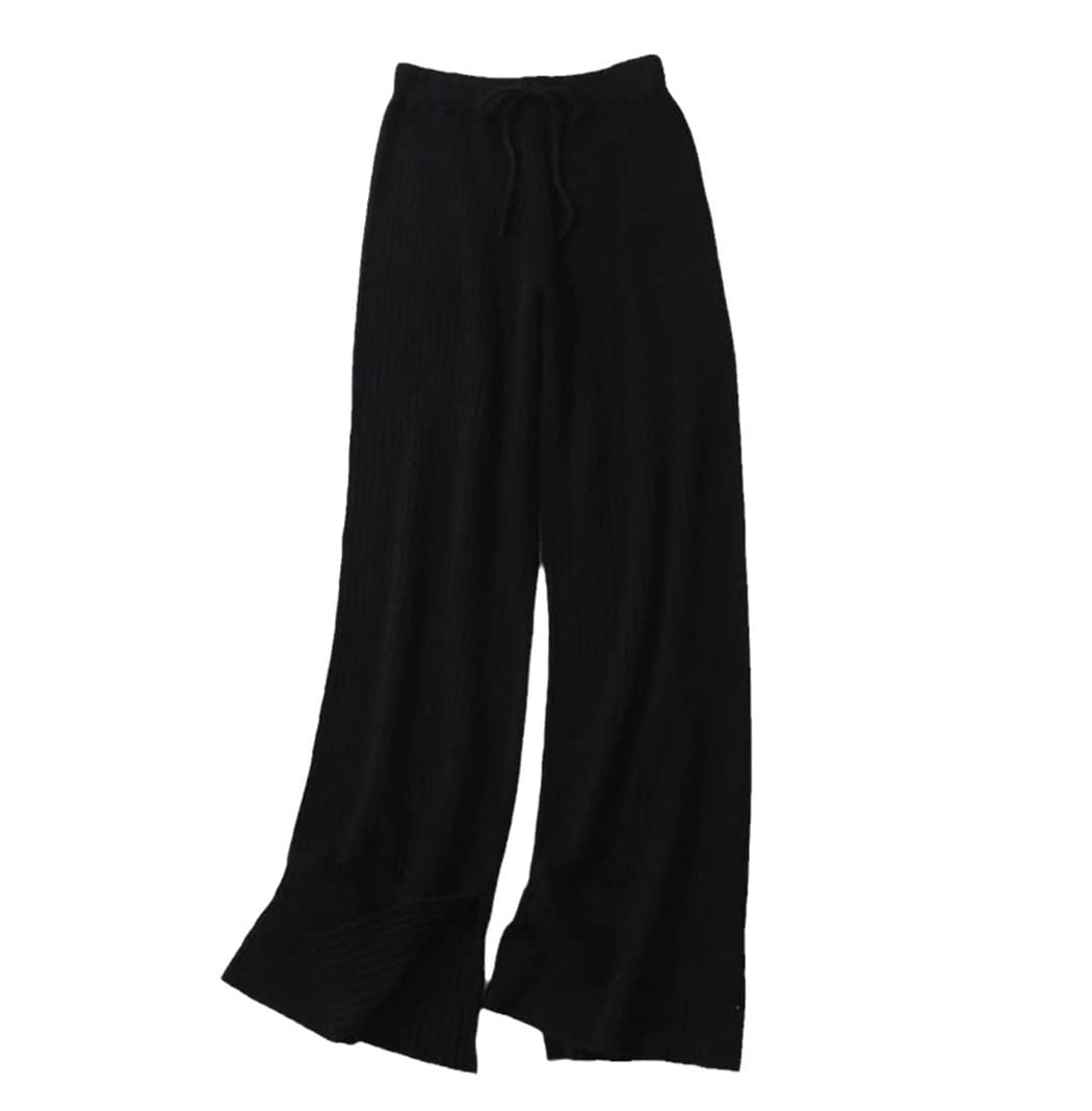 Pantalones de lana premium con punto sofisticado en negro talla L 7