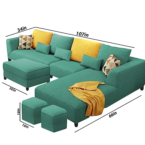 Image of Galib RHS 8 Seater L Shape Sofa Set for Living Room (Turquise Fabric)