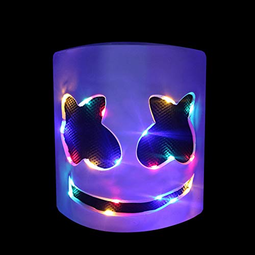 Pure Compression Halloween DJ LED Marshmallow Cover - Carnaval Party Light Up Mask Costume Cosplay - Music Festival Headgear Prop Latex Full Head Hat - Marshmellow Carnival Accessories