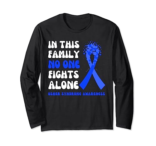 Consapevolezza della sindrome di Usher Nastro Blu Speranza Famiglia Combattente Maglia a Manica