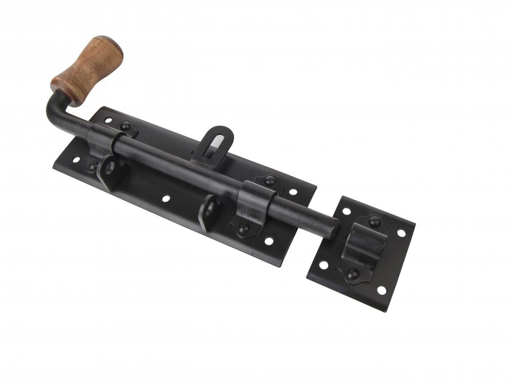 10 pestillos de puerta galvanizados negros 280 x 80 mm, cerrojo de alta calidad con mango de madera para puertas de armarios y puertas, fácil instalación, seguro y resistente, ideal para el