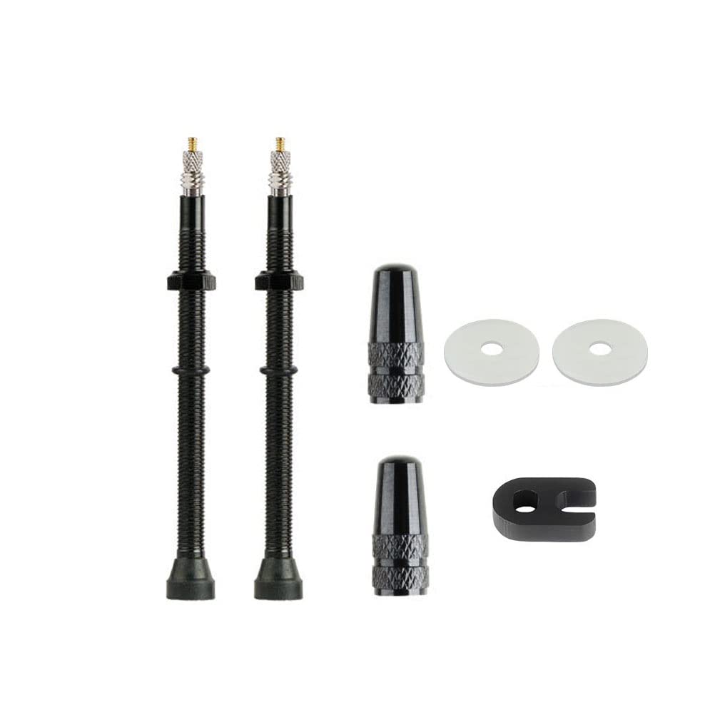 1 Pair Tubeless Value Stems Premium No Leak Tubeless Presta Valve Stems Kits with Integrated Value Core, Protective Rings and Valve Stem Caps Fit Most Bicycle Tubeless Rims (Black,80MM)