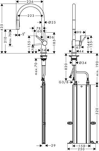 hansgrohe Küchenarmatur Talis M54 (Wasserhahn Küche mit Schlauchbox, 360° schwenkbar, ausziehbare Brause mit 2 Strahlarten, hoher Komfort-Auslauf 210mm, Standardanschlüsse) Chrom - Image 7