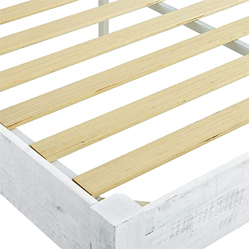Musehomeinc Wood Platform Bed Frame Rustic Style,Mattress Foundation(No Boxspring Needed), White Washed Finish, King #TOP3