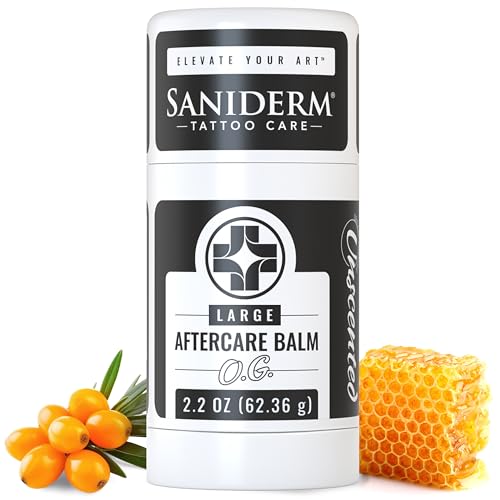 Saniderm Original Tattoo Aftercare Balm - Large (2.2 oz) – Petroleum-Free, Fragrance-Free Natural Tattoo Moisturizer Made with Hydrating Shea Butter – Heals New Tattoos, Rejuvenates Old Tattoos