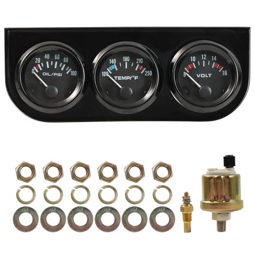 AUTOXBERT 2' 52mm Triple Gauge Set (Oil Pressure +Water Temp + Voltmeter) 3‑in‑1 Car Meter Auto Gauge Cluster Kit Dashboard with Black Console for 12V Cars