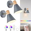 Vechoicy Battery Operated Wall Sconces Lighting Set of 2, Adjustable Wireless Wall Lamp, Cordless Wall Lighting with Remote and Dimmable Rechargeable Bulbs for Bedroom Living Room (Gray)
