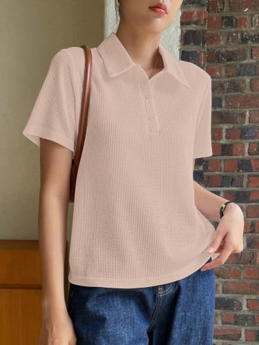 Image of Leriya Fashion Women's Summer Polo T-Shirt - Lightweight Breathable Short Sleeve Collared T-Shirt, Casual Loose Fit Everyday Top for Women