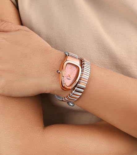 Image of French Connection Eternelle Curve | Pink Dial with Rose Gold Case | Flexible Wrap Bracelet Strap | Crystal Accent Design | Roman Numerals Analog Watch for Women - FCN0142RTM