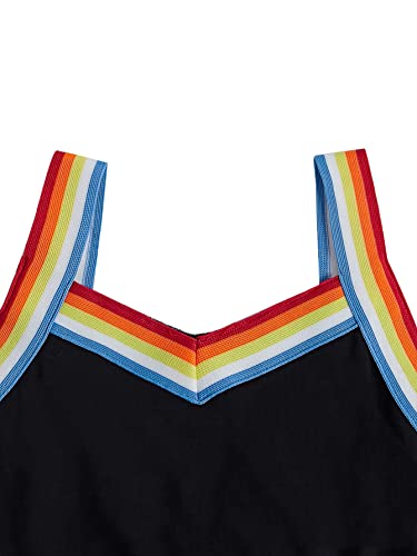 Milumia Girl's Casual Rainbow Striped Romper Sleeveless Spaghetti Strap Short Jumpsuits Playsuit Black 10 Years #TOP3