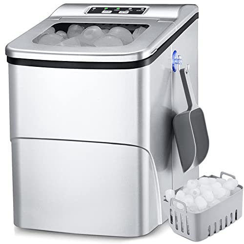 Ice Makers Countertop, 26lbs/Day & 9 Ice Cube Ready in 6mins, S & L Bullet-Shaped Ice with Ice Scoop & Basket, Lightweight Ice Maker Machine Perfect for Pellet Ice, Clear Ice and Whisky