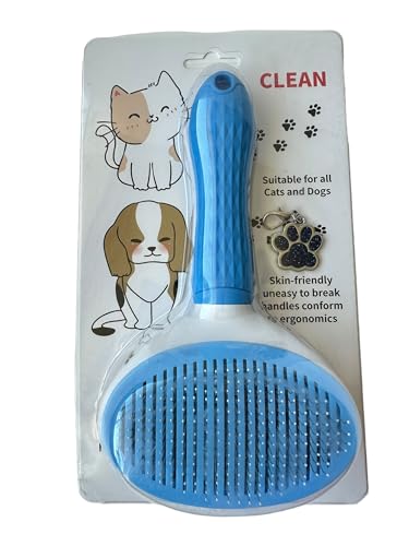 Image of Self-Cleaning Pet Grooming Brush - Stainless Steel Slicker Brush for Dogs, Cats, Rabbits & Small Pets - Ideal for Shedding, Tangles, and Mats - Perfect for Short & Long Hair Breeds by (Blue)